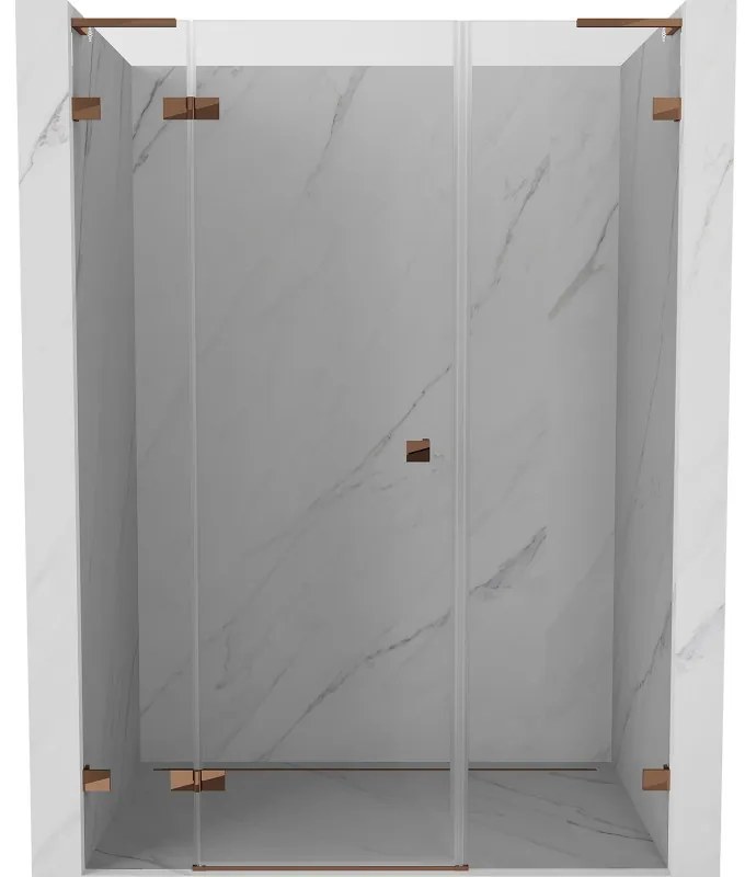 Mexen Lunar L drzwi prysznicowe uchylne lewe 145 cm, transparent, różowe złoto - 834SL-145-050-60-00-L