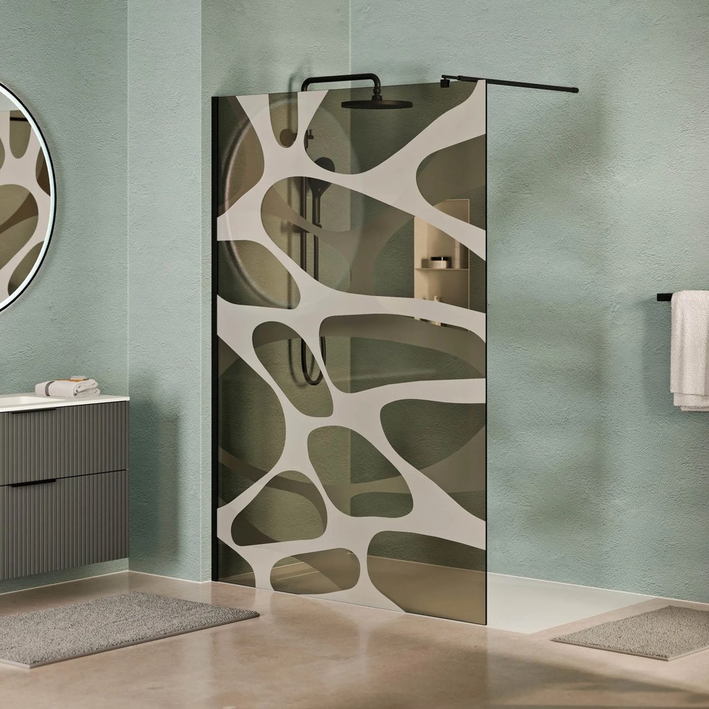 Walk-In Dusche EIRA - Grauglas Wave-Muster 10 mm