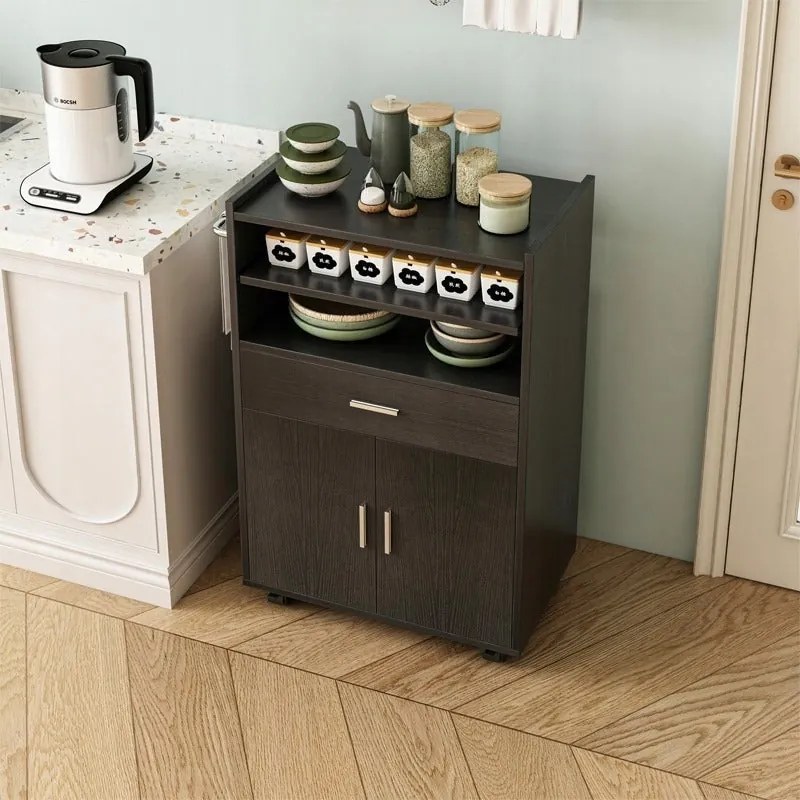 Szafka wózek kuchenny komoda stół regał nowoczesny mobilny na kółkach czarna