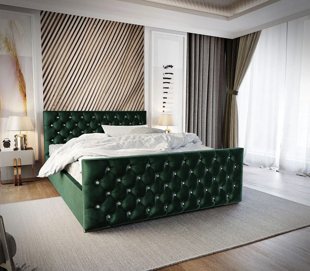 Ciemnozielone welurowe łóżko pikowane 5 rozmiarów K2-K96
