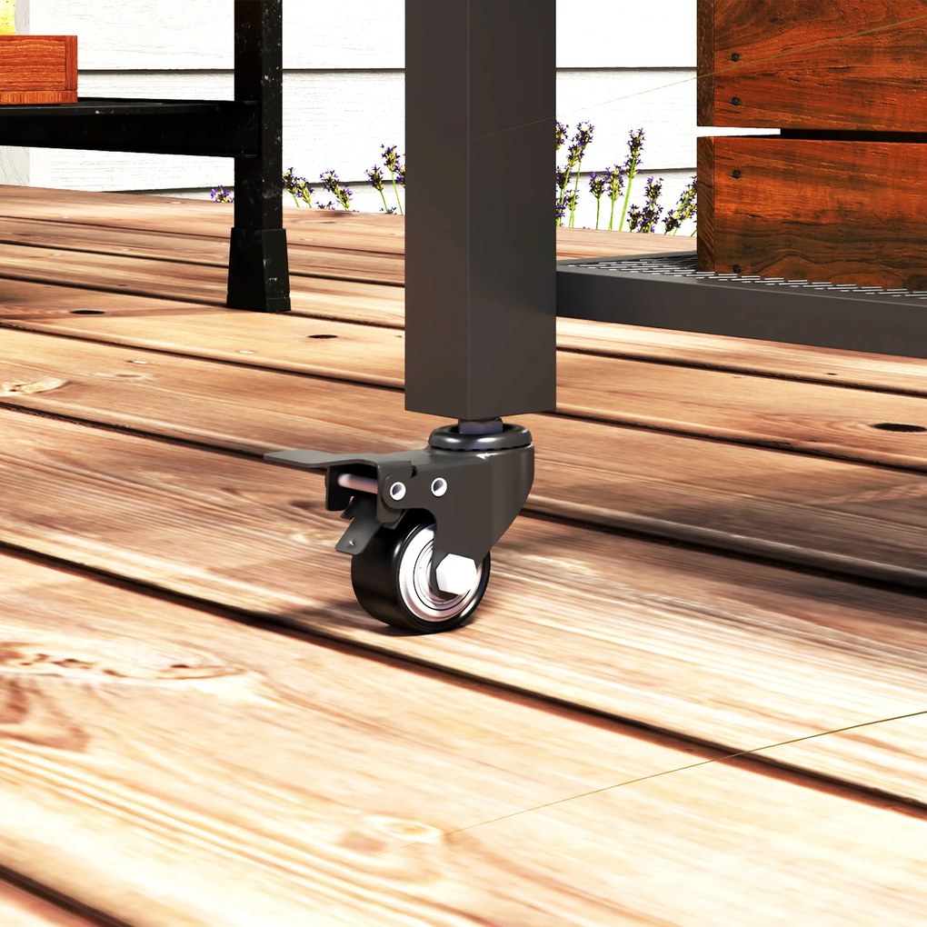 Outsunny Wyspa Kuchenna na Zewnątrz, Wózek Grillowy z Półką na Zapasy, Uchwytem, 4 Kołami, Wózek Kuchenny, Taras, Ogród, Metal, Czarny