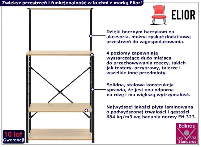 Stojący regał w stylu loft czarny + dąb - Heike