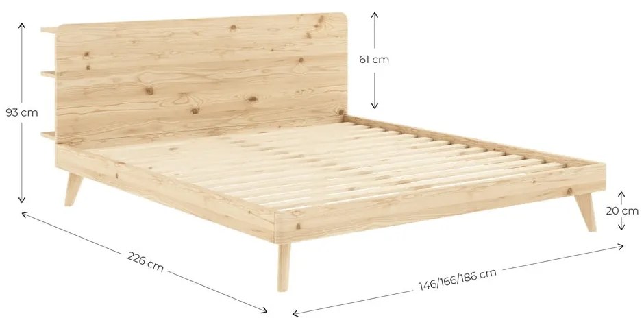 Brązowe łóżko dwuosobowe z drewna sosnowego ze stelażem 160x200 cm Retreat – Karup Design