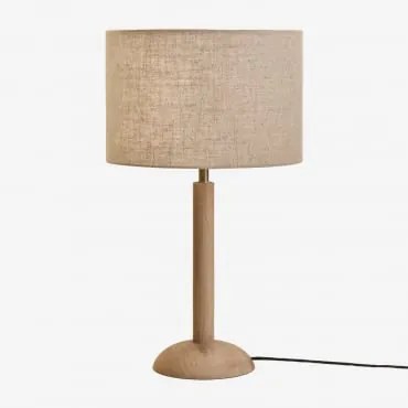 Lampa Stołowa Harry Z Drewna Mango Drewno Mango & Beżowy Len Ø30 Cm - ↑20 Cm Arlina - Sklum