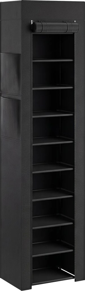HOMCOM Regał na buty z metalu z materiałowym pokryciem chroniącym przed kurzem, do 20 par butów, 45 x 30 x 175 cm, Czarny | Aosom PL