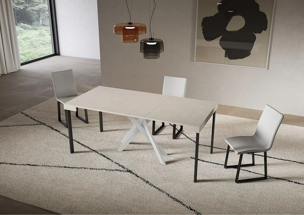Saki Mały rozkładany stolik konsolowy z kaszmiru 90x40/196 cm z białymi nogami