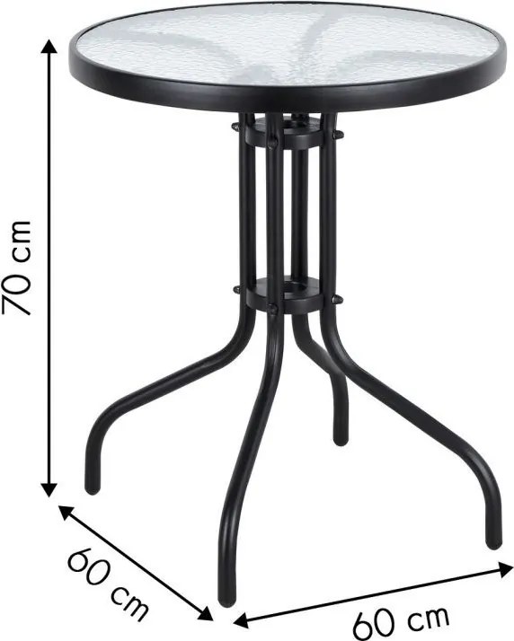 Szklany stolik balkonowy okrągły 60 cm Tulum 070, czarny