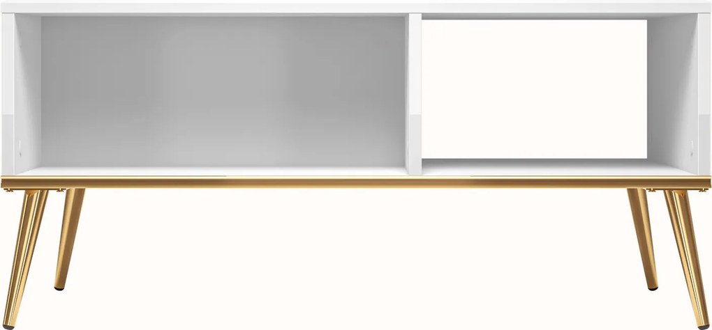 Stolik kawowy 90x60 Goldin 08, biały połysk / złoty