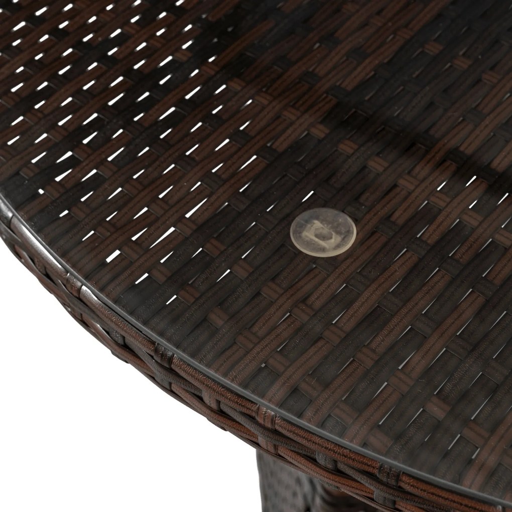 Zestaw mebli ogrodowych dla 4 osób Moreno - stół okrągły 90 cm i 4 krzesła, brązowy technorattan