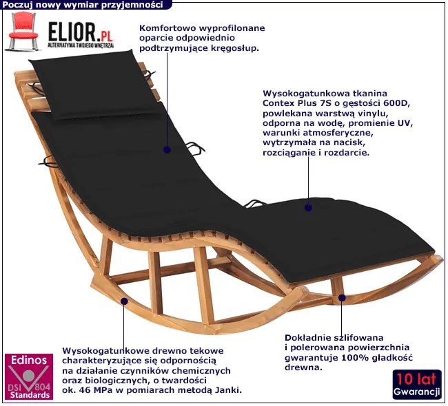 Czarny bujany leżak ogrodowy z litego drewna H5-A23