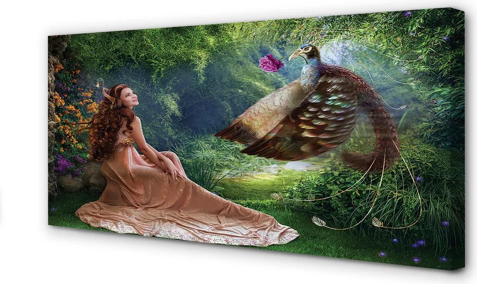 Zdjęcie na płótnie Kobieta z Bażantem w Lesie