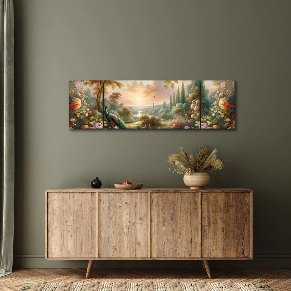 Obraz - Pawie w ogrodzie (170x50 cm)