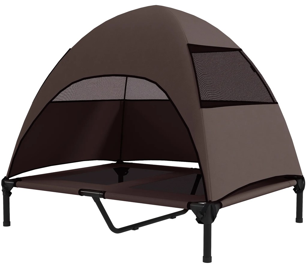 PawHut Leżanka dla Psa na Zewnątrz z Dachem, Podwyższone Łóżko dla Dużych Psów, 91 x 76 x 90 cm, Kawa