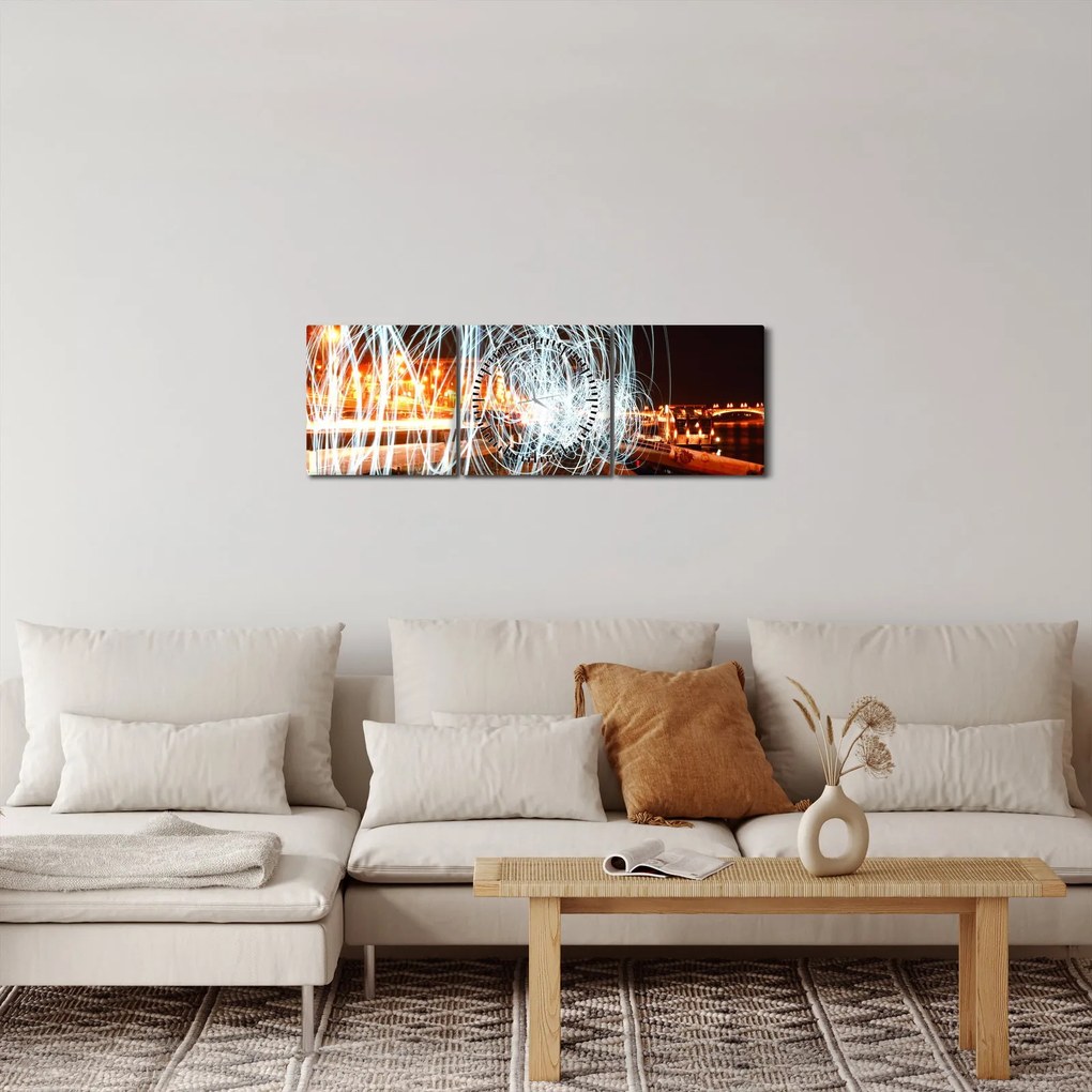 Obraz fal świetlnych (z zegarem) (90x30 cm)