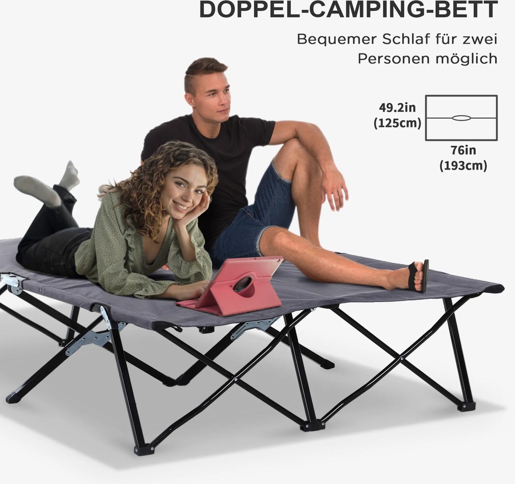 Outsunny Łóżko Kempingowe dla 2 Osób, 193D x 125S x 40W cm, Szare