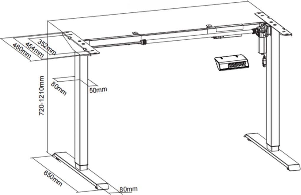Narożne biurko z regulacją wysokości, 160x120 cm, 1 silnik, L/P, czarna podstawa, buk