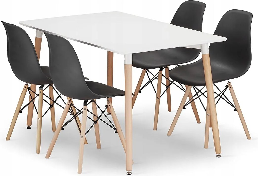 Valora YURO Stół prostokątny 120x80 biały + 4 krzesła OSAKA czarne