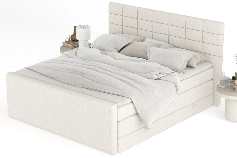 Beżowe łóżko kontynentalne ze schowkiem 200x200 cm Ava – Maison de Rêve