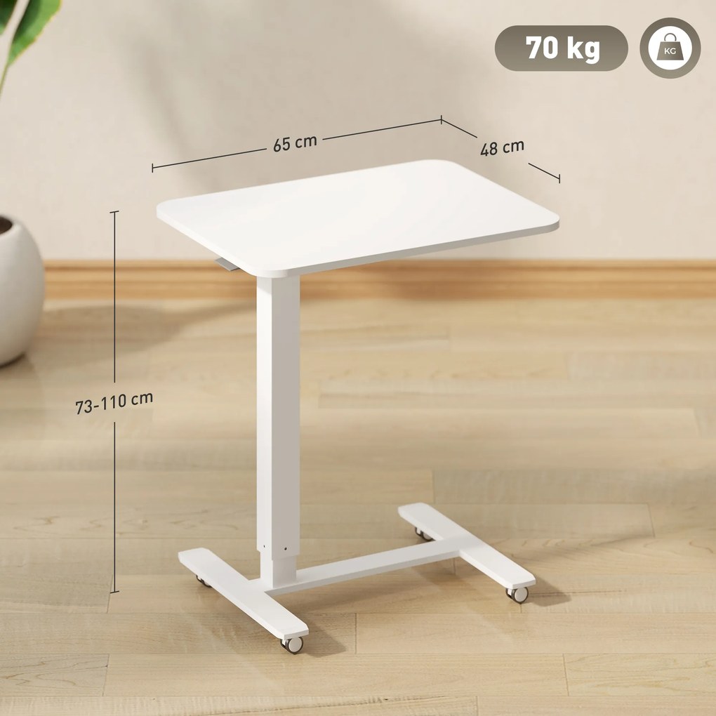 HOMCOM Biurko stojące z regulowaną wysokością na 4 kółkach w kształcie litery C, Białe, 65 cm x 48 cm x 70-110 cm