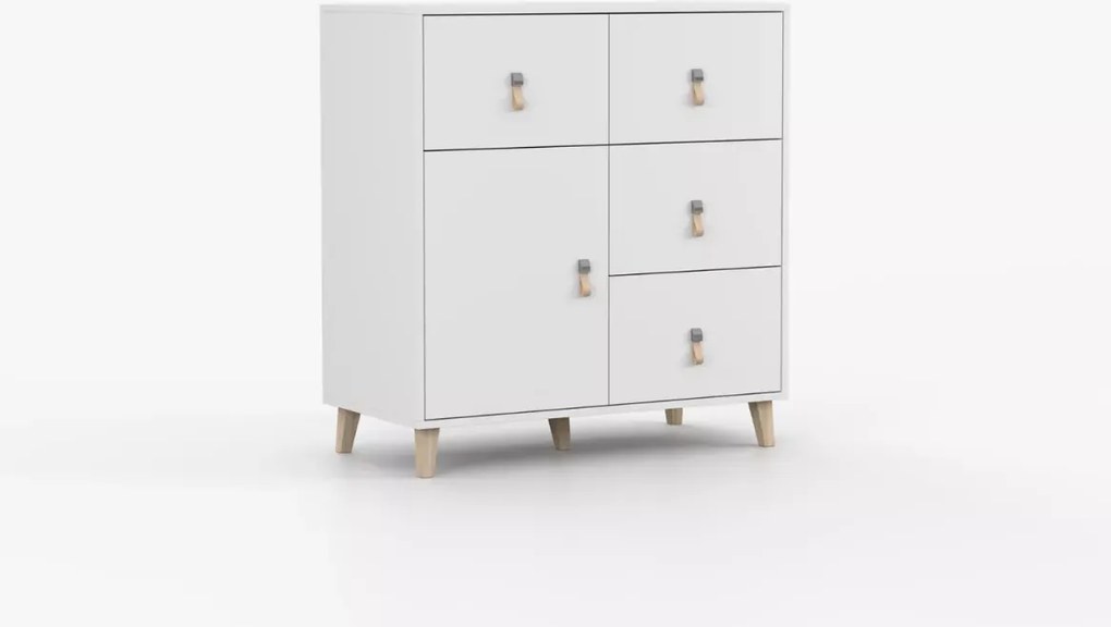 Komoda Wousia 90 cm – 4 szuflady i szafka, biała komoda skandynawska