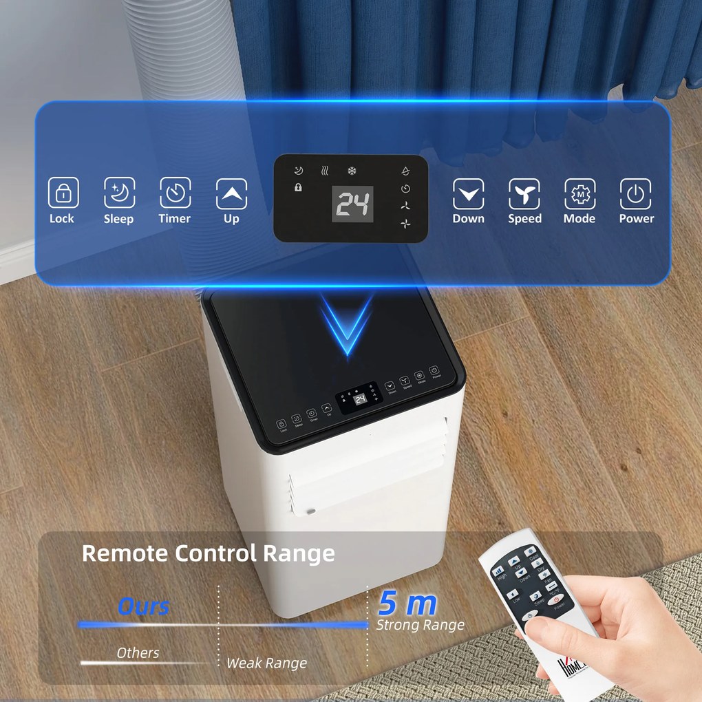 HOMCOM 3-w-1 Klimatyzacja, Wentylator z Wyświetlaczem LED, Zmywalnym Filtrem, Timerem, Biała