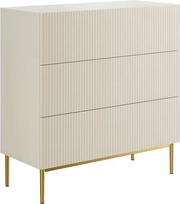Komoda Nicole 100 cm z szufladami i ryflowanym frontem - kaszmir / złote nóżki