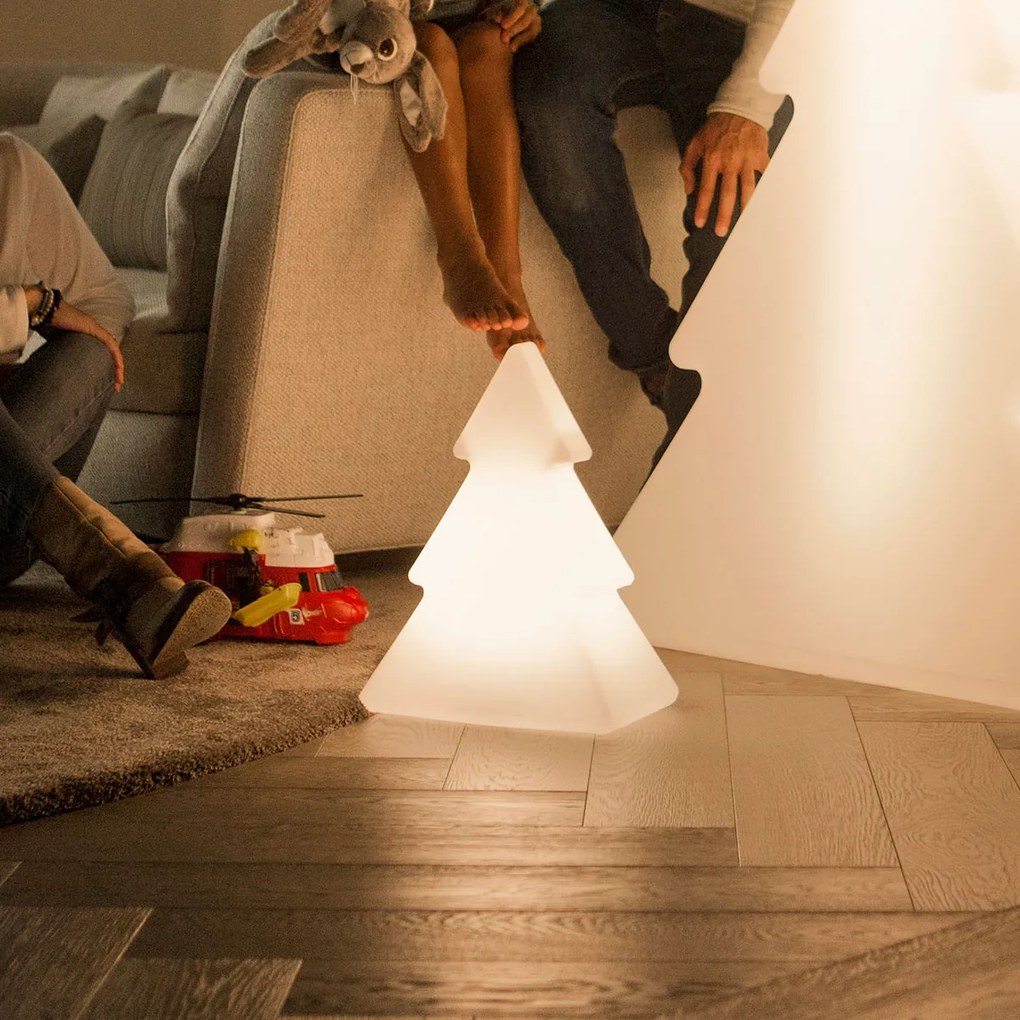 Lampka podłogowa choinkowa biała 40 cm z wbudowanym panelem słonecznym i akumulatorem RGBW - Pinus