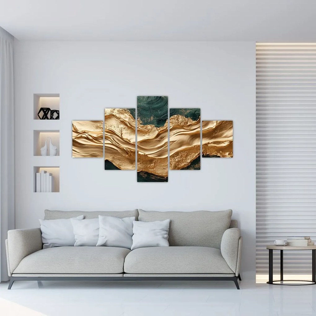 Obraz - Zielona abstrakcja ze złotem II. (125x70 cm)