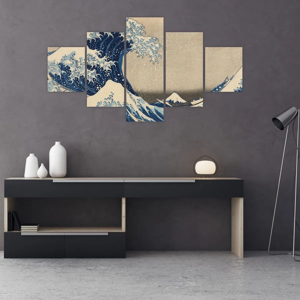 Obraz - Katsushika Hokusai, Under the Wave off Kanagawa, reprodukcje (125x70 cm)