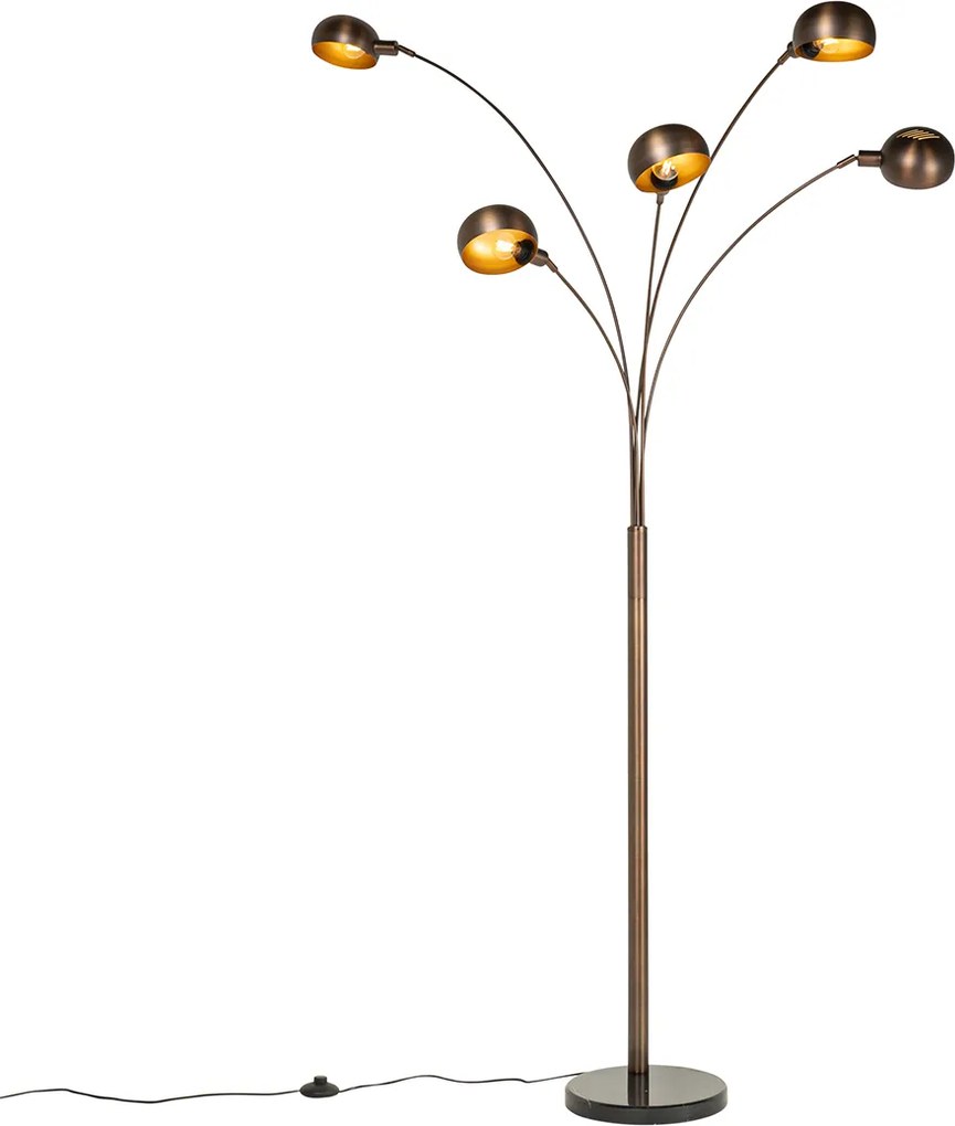 Designerska lampa podłogowa ciemny brąz ze złotem 5-świateł - Sixties Marmo