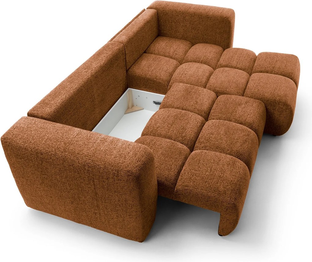 Masseno Narożnik ARTE z funkcją spania i pojemnikiem na pościel Narozniki L, Rozkładana sofa - Miodowy, BELLO 40