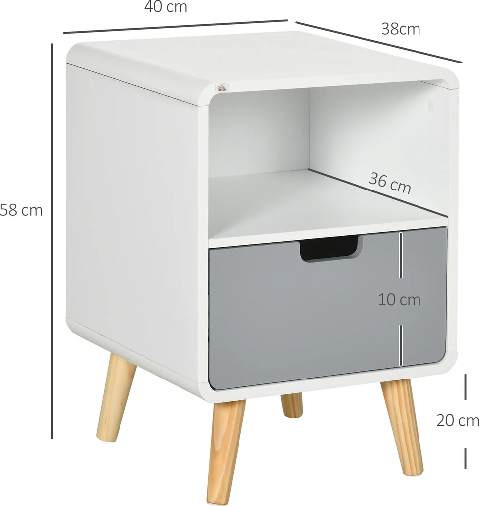 HOMCOM Komoda nocna z szufladą i otwartą półką, stolik nocny do sypialni i salonu, kolor biały, wymiary 40 x 38 x 58 cm