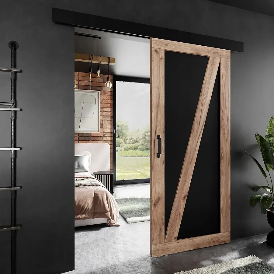 Drzwi przesuwne PALADIO 3 z maskownicą dąb craft złoty i czarny 60
