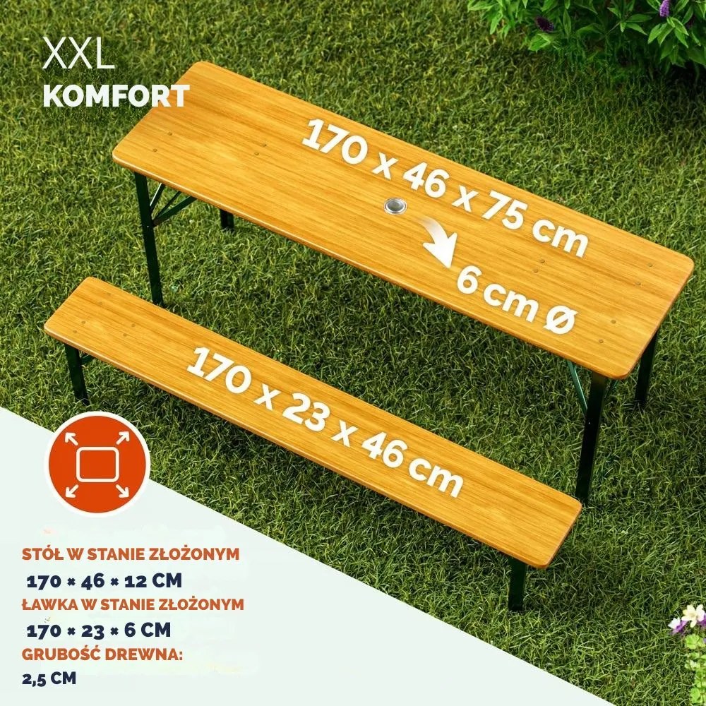 Zestaw piwny KLASIK, 170cm, naturalny brąz Casaria