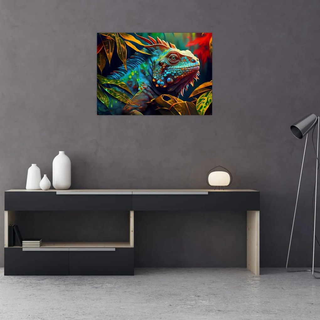 Obraz na szkle - Kolorowa iguana (70x50 cm)