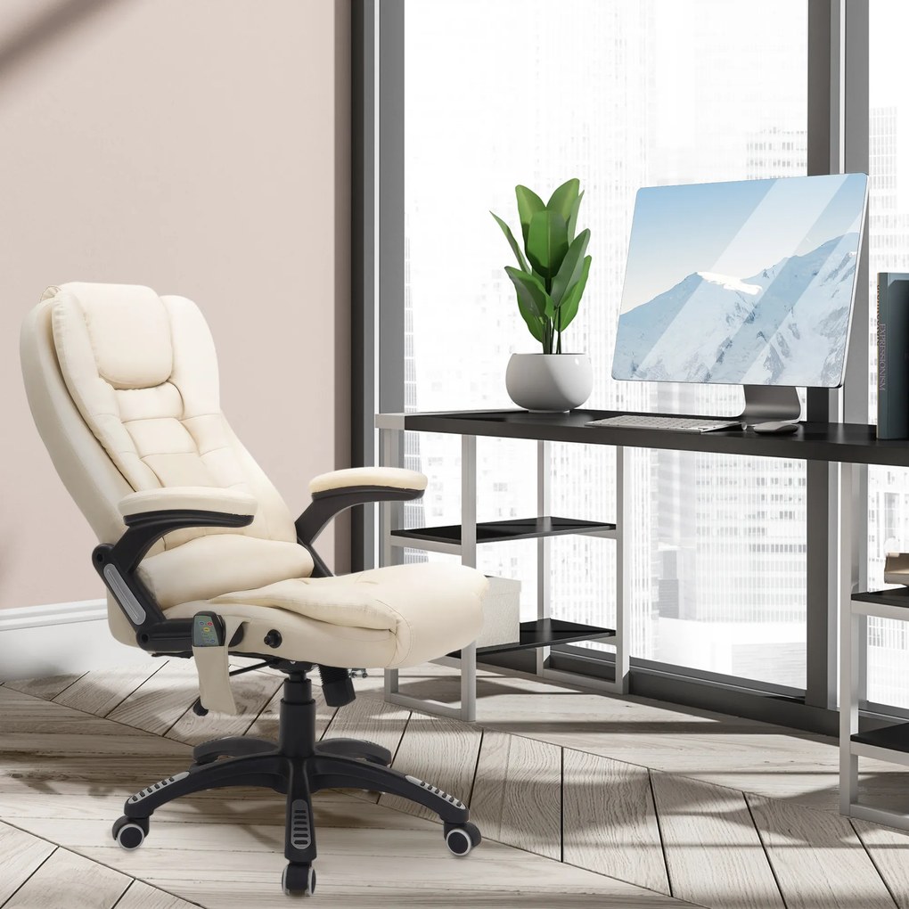 HOMCOM Krzesło biurowe ergonomiczne Masażu fotel biurowy fotel obrotowy z funkcją ogrzewania Beżowy | Aosom PL