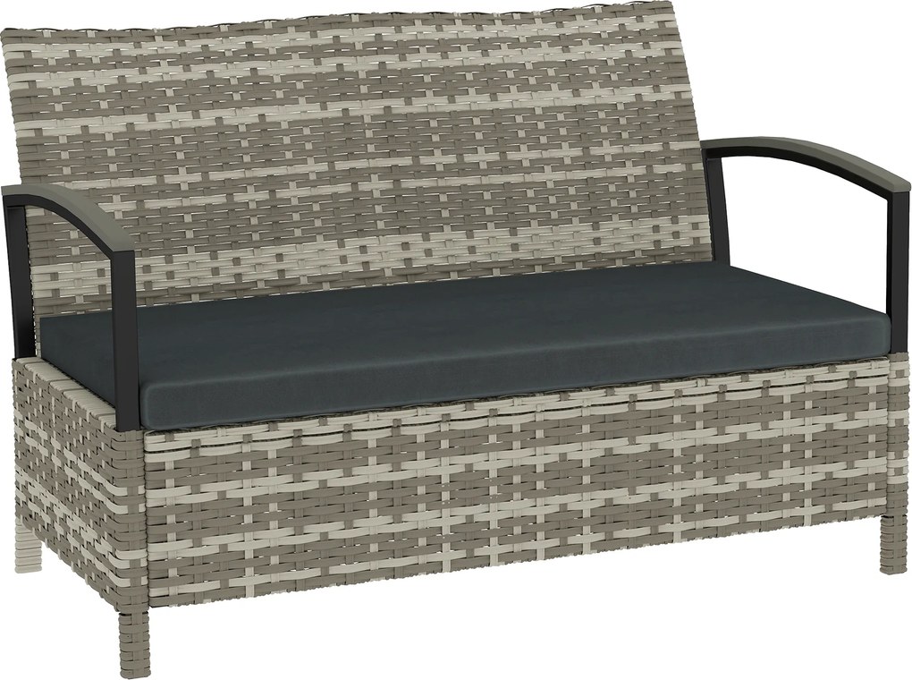Outsunny Ławka ogrodowa ze schowkiem, 2-osobowa, z poduszką, pojemnik 125L, rattan PE, 123 x 70 x 82 cm, ciemnoszara | Aosom PL