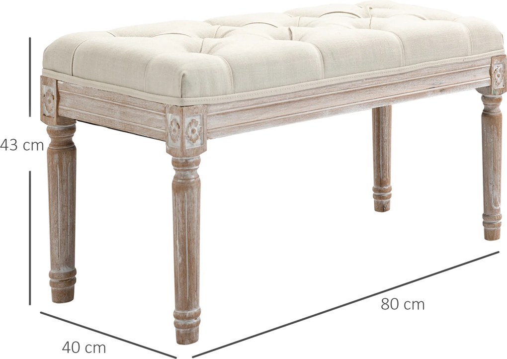 HOMCOM Stylowa Ławka Tapicerowana - Śmietankowy Podnóżek z Pikowaniem i Drewnianymi Nogami. Idealna do Sypialni i Przedpokoju | Aosom PL