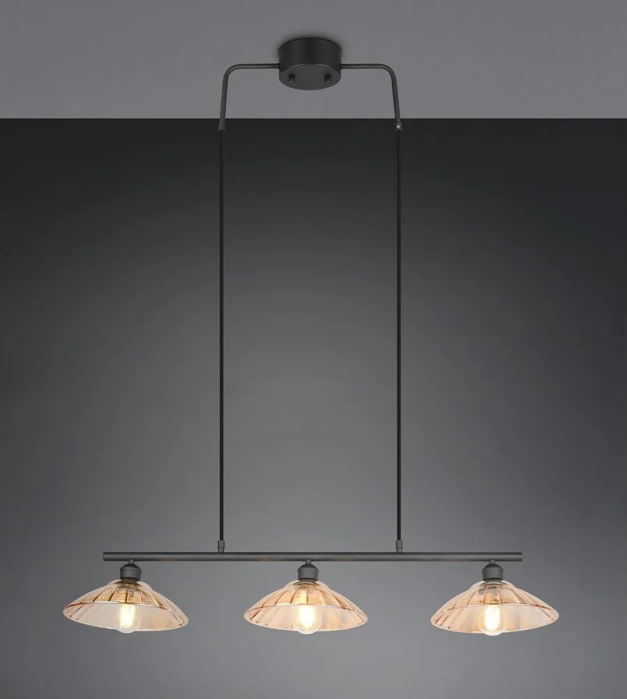 Czarno-bursztynowa metalowa lampa wisząca ze szklanym kloszem Eluna – Reality