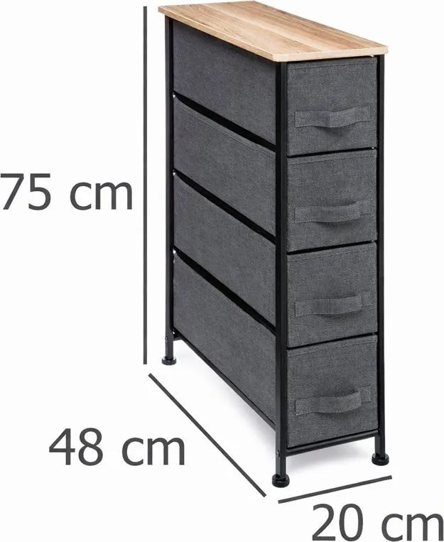 Regał łazienkowy z 4 szufladami tekstylnymi, 48x20x75 cm