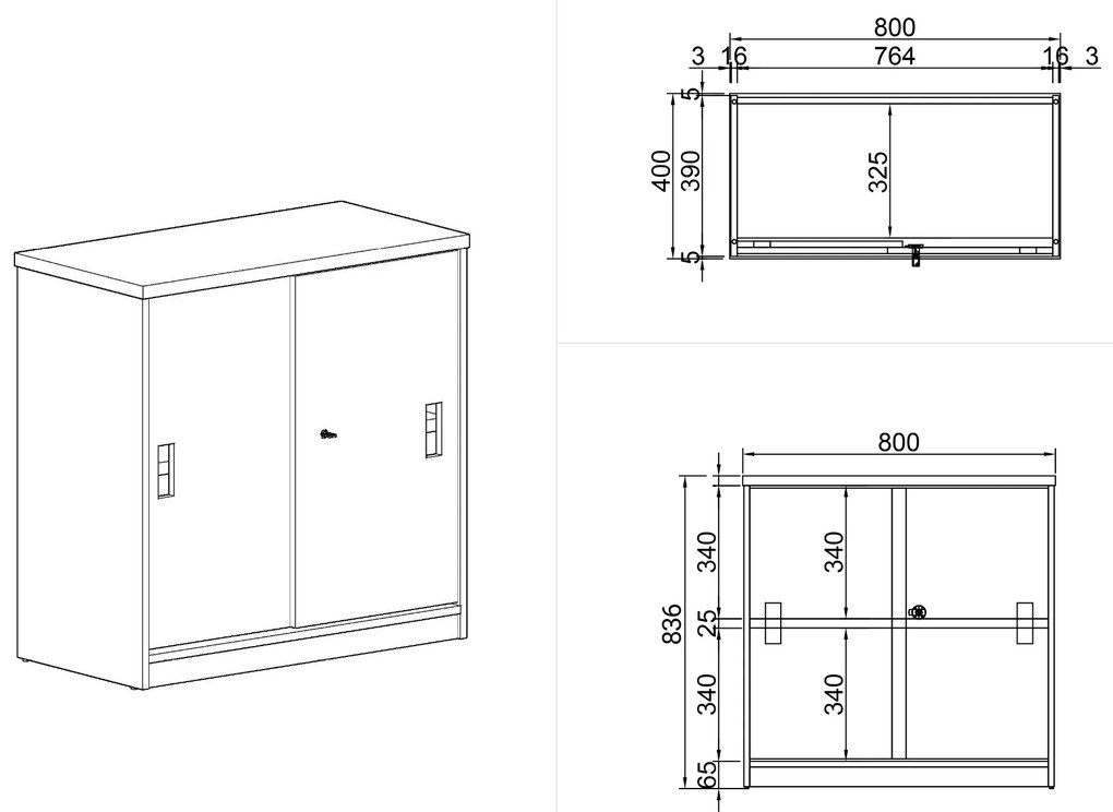 Szafka przesuwna ARRISTO LUX, 800 x 400 x 836 mm, brzoza