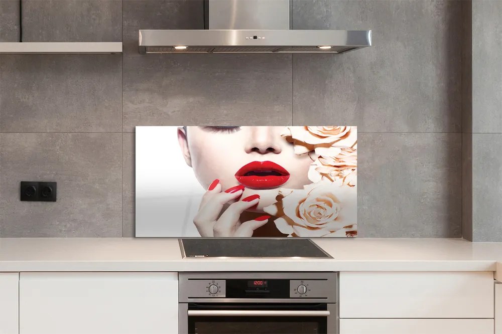 Szklany Panel Róże i Czerwone Usta Kobiety