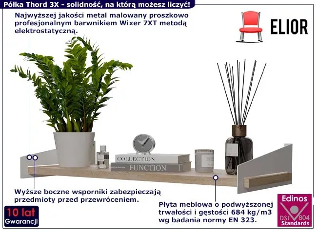 Wisząca Półka Biały W Stylu Skandynawskim + Dąb Sonoma H1-W98