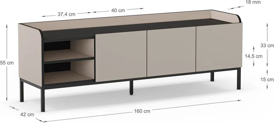Kremowa szafka pod TV 160x55x42 cm Adara – Marckeric
