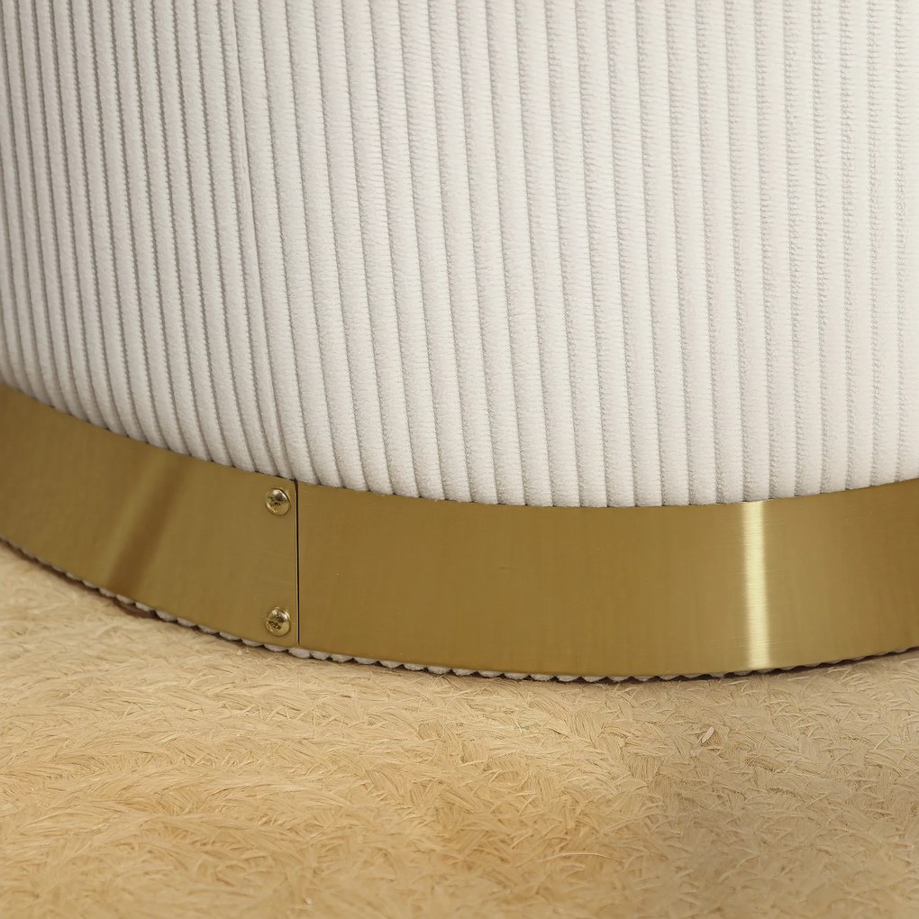 HOMCOM Puf z miejscem do przechowywania, składany puf z pokrywką, podstawa ze stali, okrągły puf 36 x 36 x 44 cm Kremowy