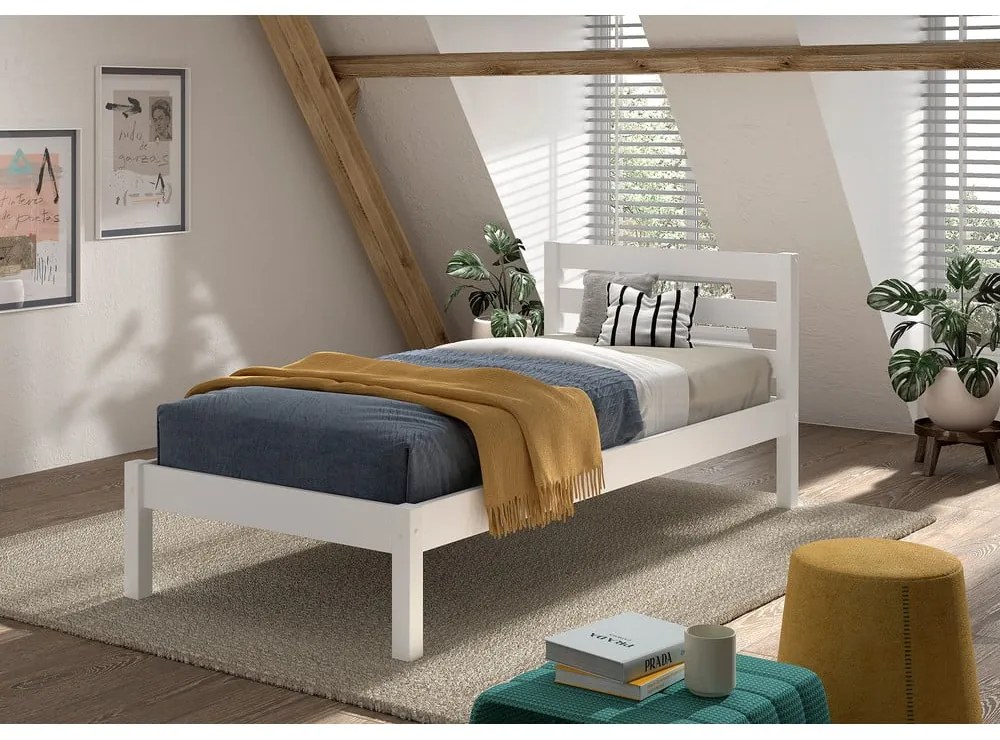 Białe łóżko dziecięce z litego drewna sosnowego bez stelaża 90x200 cm Pino – Vipack