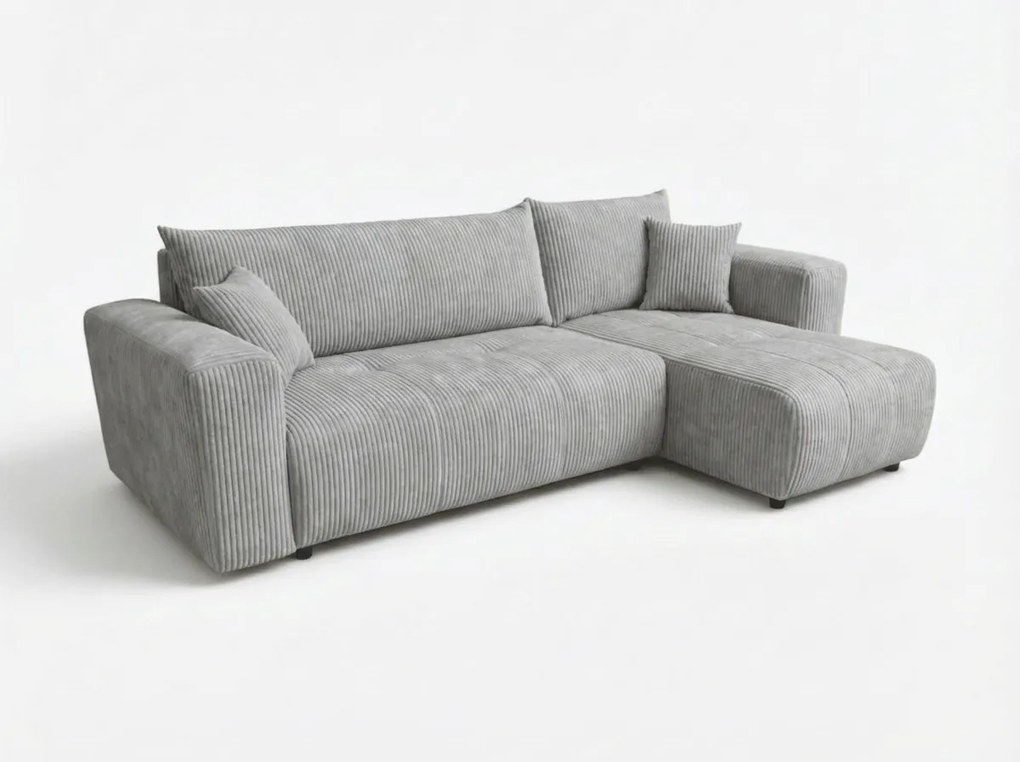 Jasnoszara rozkładana narożna sofa SORELA CORD, dwustronna + 2 poduszki gratis