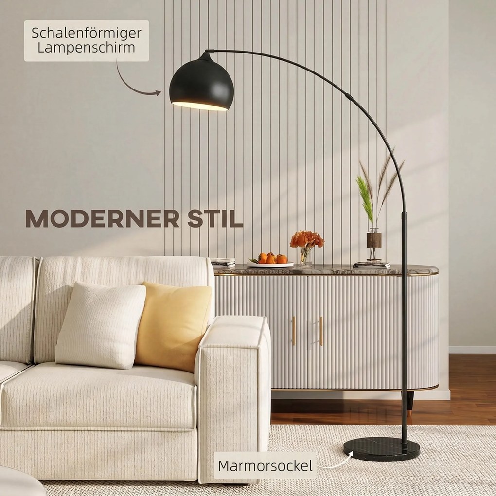 HOMCOM Lampa łukowa, lampa stojąca, regulowana wysokość, włącznik nożny, podstawa w wyglądzie marmuru, 170-180cm, czarna | Aosom PL
