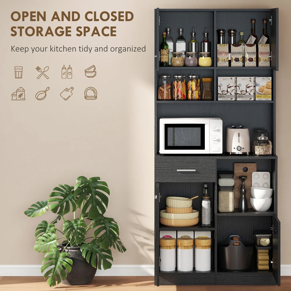 HOMCOM Szafka kuchenna, bufet z szufladą, drzwi Soft-Close, 80 x 35 x 180 cm, czarny