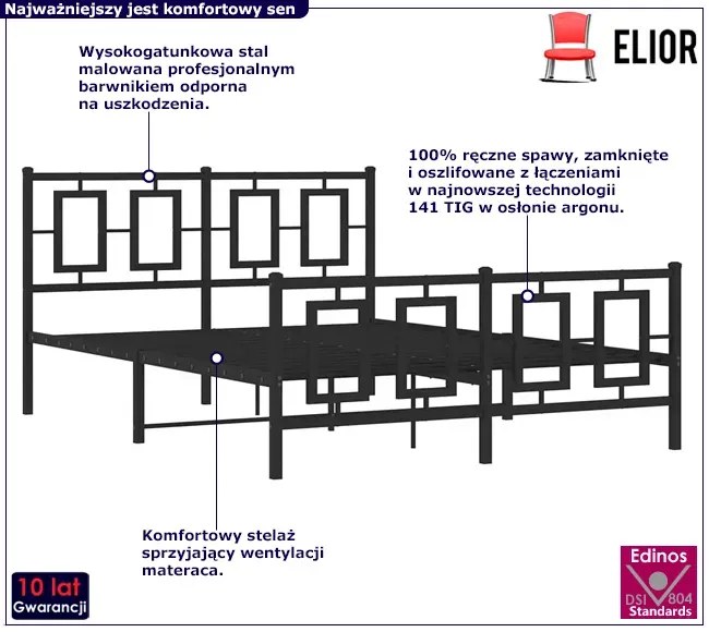 Czarne metalowe łóżko małżeńskie 160x200cm - Esenti